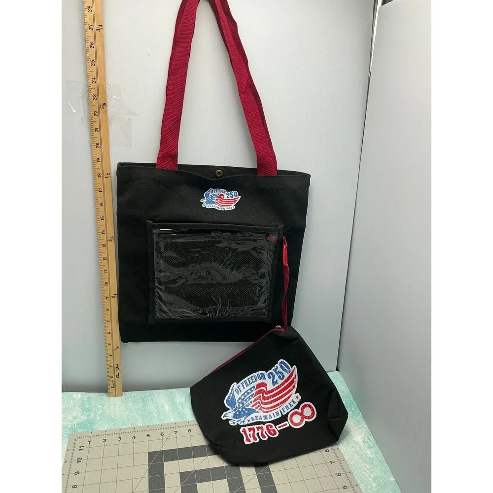 Moyel Vintage 250th Anniversary Canvas Tote Bag and Pouch Set Black‎ Patriotic